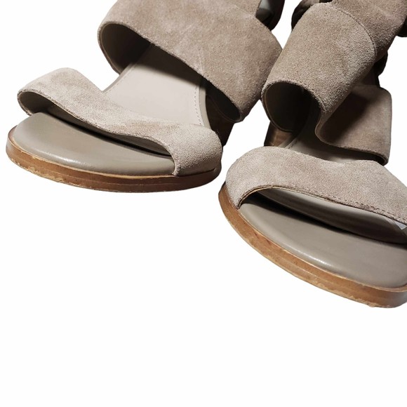 Hinge size 10M Gray Suede 4" Block Heeled Sandal - No Box - Picture 4 of 9